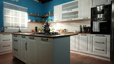 Ankastre fırın ve mikrodalga ile ocaklı mutfak adası